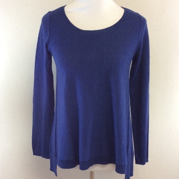 Eileen Fisher Blue Scoop Neck Marino Wool Alpaca Blend Top - Picture 2 of 7